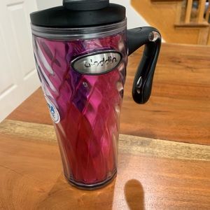 Aladdin Thermal travel Cup to go coffee tea thermos pink handle lid mug